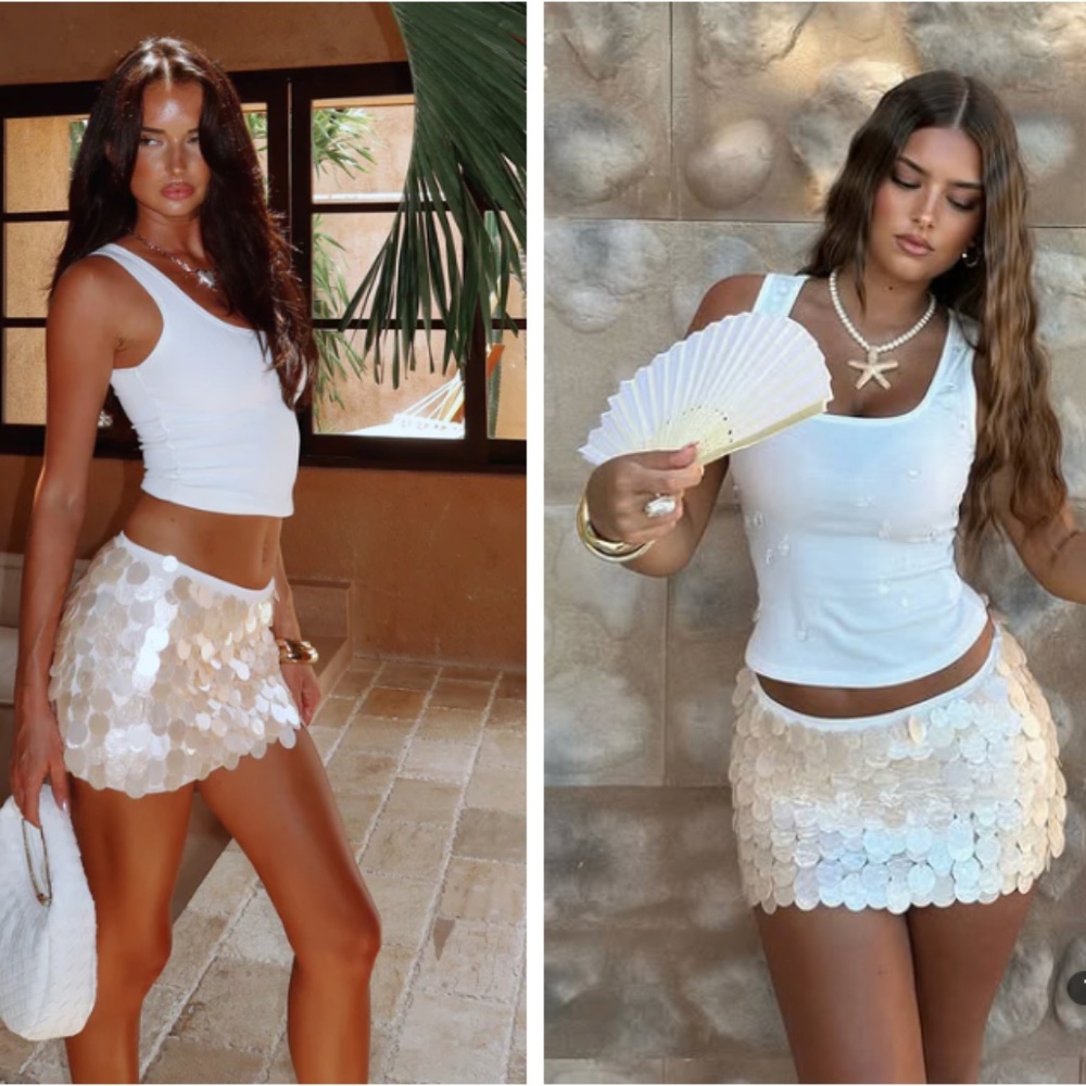 White Fox Boutique Iridescent Sequin Mini Skirt - Pearl/Champagne